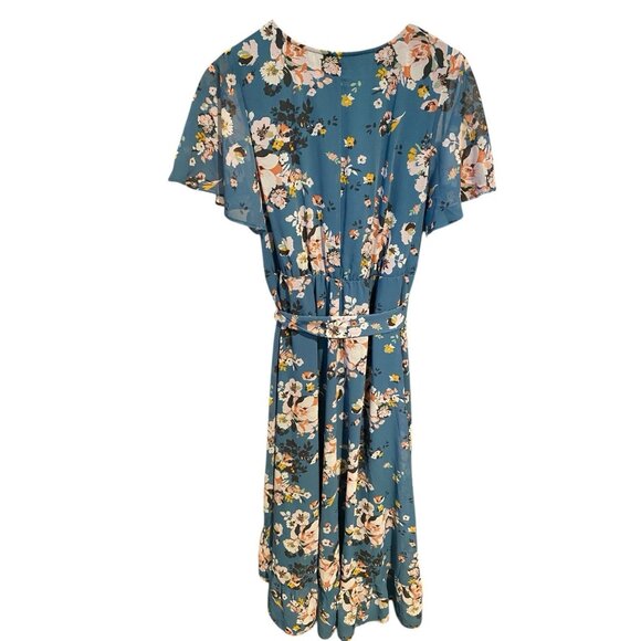 TORRID BLUE FLORAL FAUX WRAP DRESS SZ 2X PRETTY FEMININE FLOWY - Picture 4 of 6
